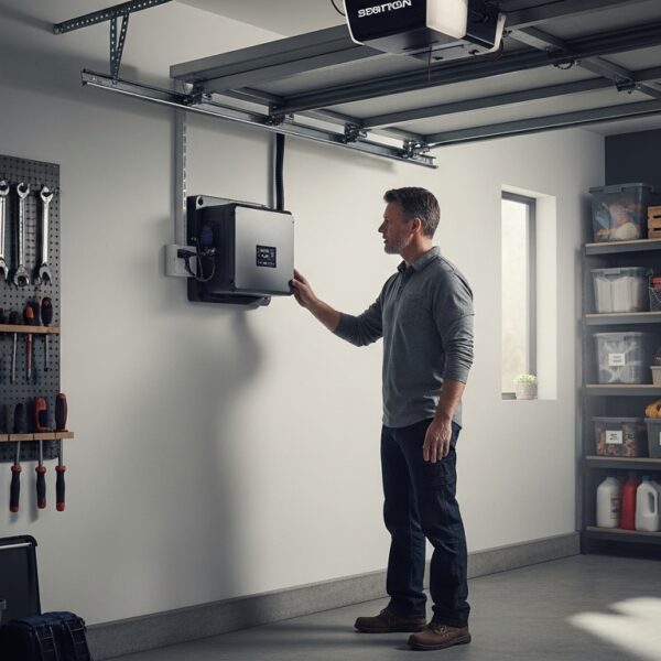 Garage door opener battery backup for power outage protection