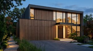 Hidden garage door blended into a modern home exterior with seamless curb appeal