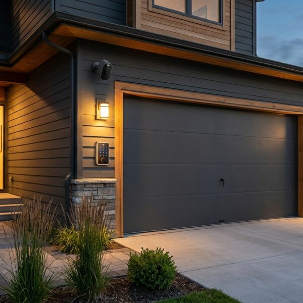 Smart garage security in 2026 with camera, keypad, and modern garage door