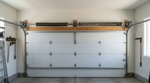 Standard and high-cycle torsion springs compared above a residential garage door