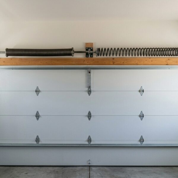 Standard and high-cycle torsion springs compared above a residential garage door