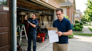 homeowner reviewing garage door repair estimate