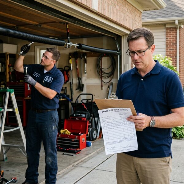 homeowner reviewing garage door repair estimate