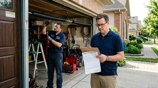 homeowner reviewing garage door repair estimate