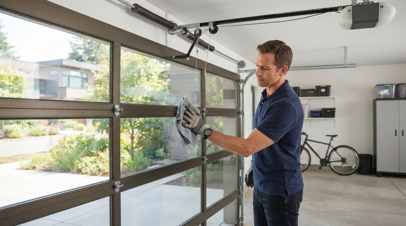 Cleaning and maintaining a full-view glass garage door