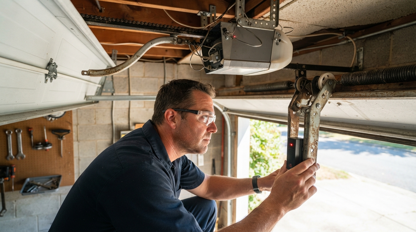 Garage door opener and sensors checked during summer heat