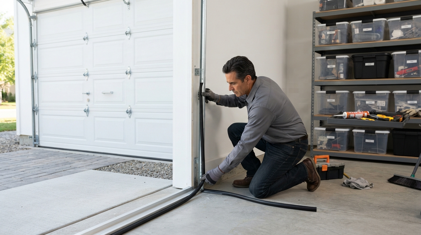 Garage door weatherstripping for pest prevention