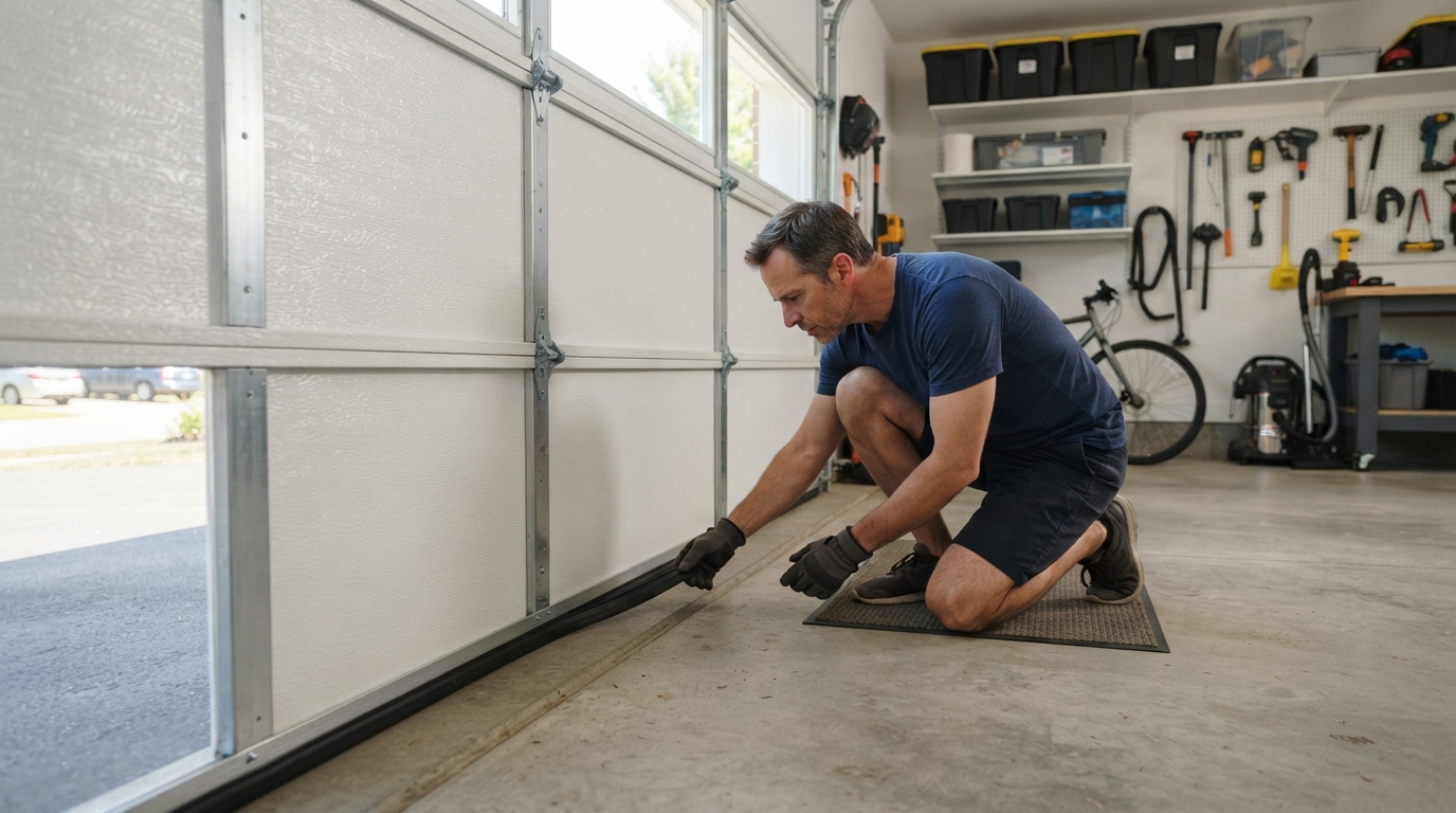 Inspecting insulated garage door seals during summer