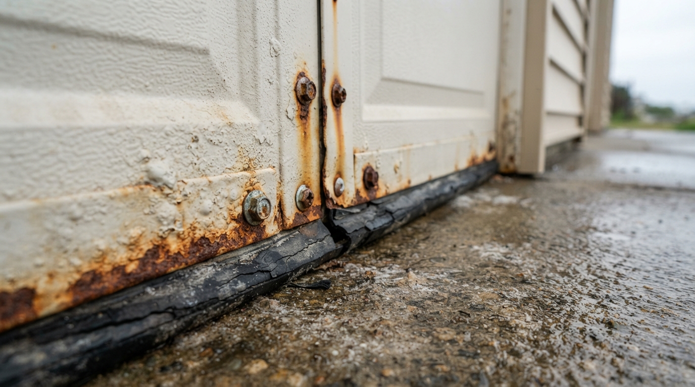 Rust forming on coastal garage door bottom panel