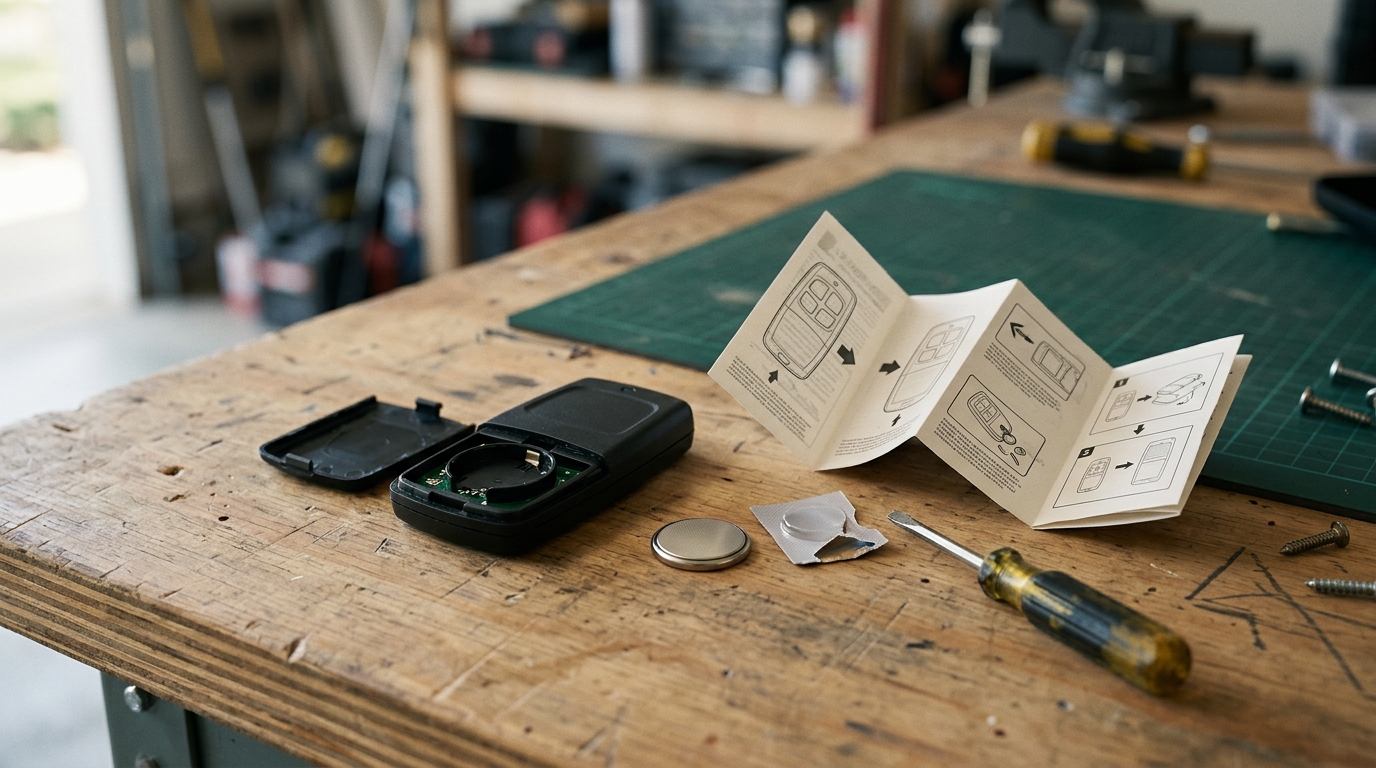 Checking a garage door remote battery before diagnosing radio-frequency interference