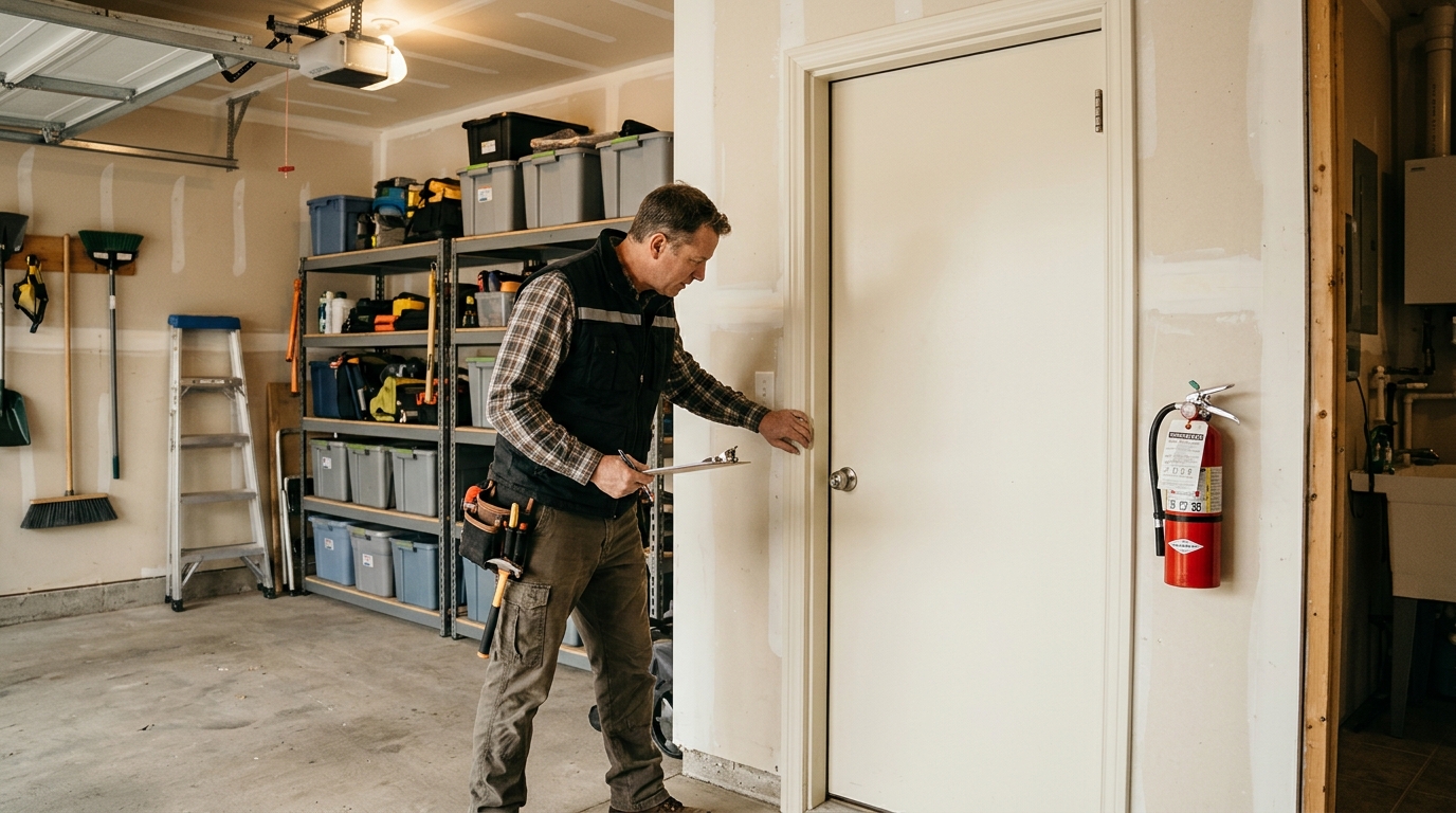 Home safety inspection of a garage entry door and fire separation from the living area